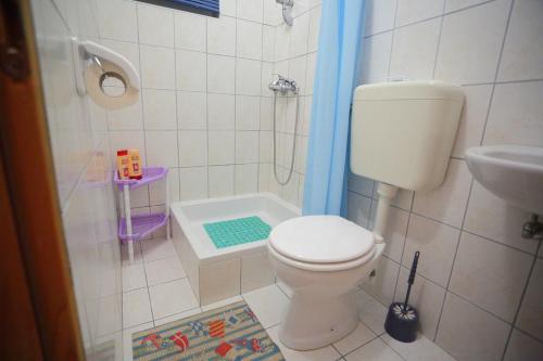 a small bathroom with a toilet and a shower at Fisa Apartments in Vir