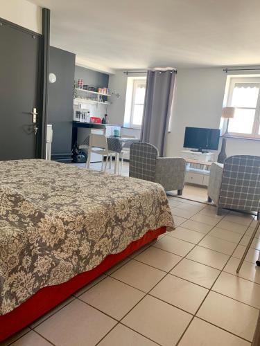 une chambre avec un lit et un salon dans l'établissement Studio au cœur de Lyon, à Lyon