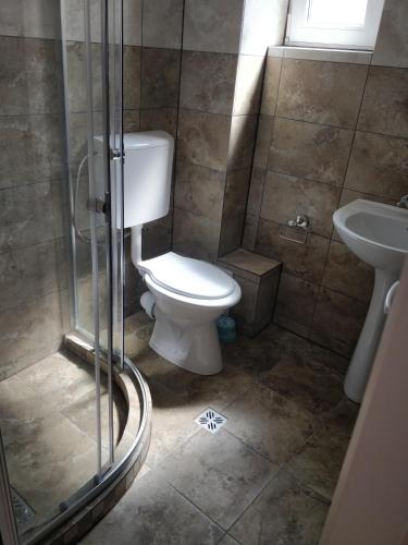 a bathroom with a toilet and a sink at Casa Dora Costinești in Costinesti
