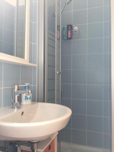 a bathroom with a sink and a shower at Rivabahn in Trieste