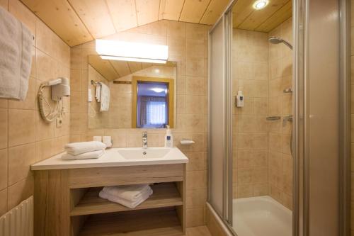 y baño con lavabo y ducha. en Apartment Martha, en Mayrhofen