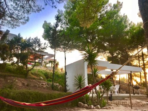 a hammock in front of a house at Nyumba ya Sun in Cala Tarida