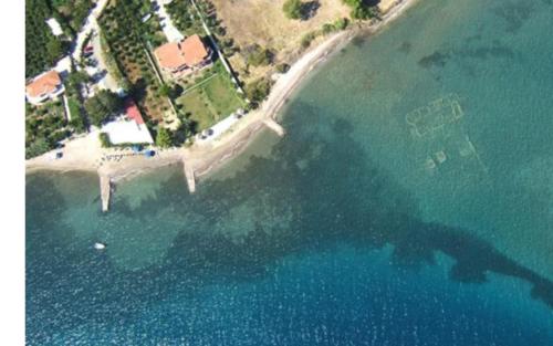 a silhouette of a bear in the water near an island at Sandy's apartment in Ancient Epidavros
