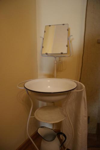 a bathroom with a white sink and a mirror at B&B La Braida in Vinovo
