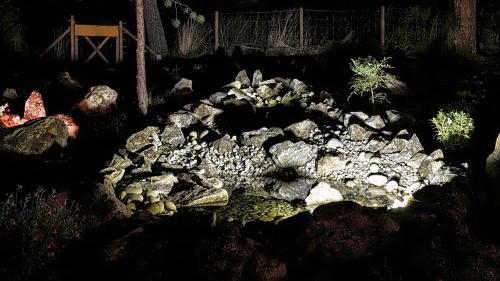 a pile of rocks and plants in a garden at Hospedium Hostal Almanzor in Navarredonda de Gredos