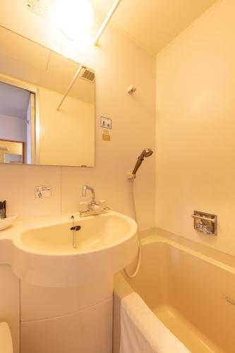 a bathroom with a sink and a bath tub at Sun Hotel Tosu Saga in Tosu