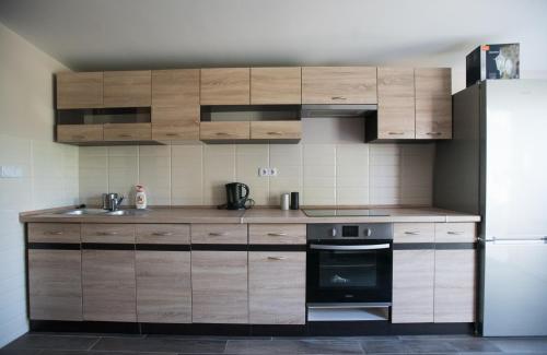 Kuchyň nebo kuchyňský kout v ubytování Fekete Orchidea Apartman