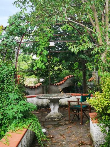 a stone table and chairs in a garden at Villa Artemisia in Borgo a Buggiano