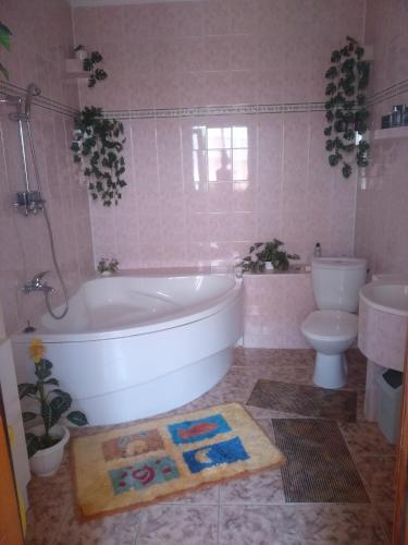 a bathroom with a tub and a toilet and a sink at Privát u Ivana in Štrba
