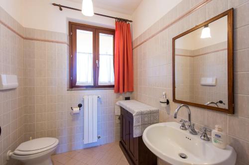 a bathroom with a sink and a toilet and a mirror at Fattoria Capobianco in Montefiascone