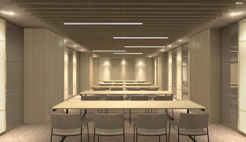 a conference room with a long table and chairs at Riu Plaza España in Madrid