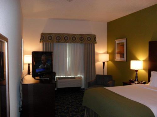 a hotel room with a bed and a television at Holiday Inn Express and Suites Urbandale Des Moines by IHG in Urbandale