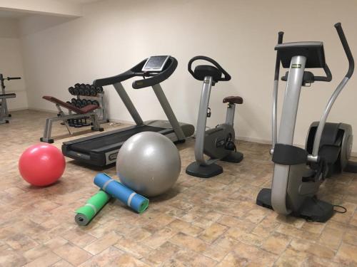 a gym with several exercise bikes and a ball at BellaVista Relax - Adults Only in Costermano