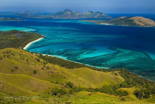 an aerial view of a beach and the ocean at Malakati Village Beach House in Nacula Island