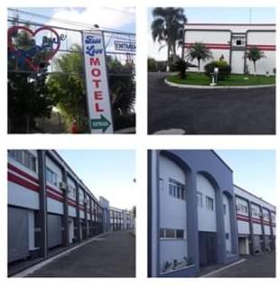 4 fotos diferentes de un edificio con una señal en Motel & Hotel Free Love JF en Juiz de Fora