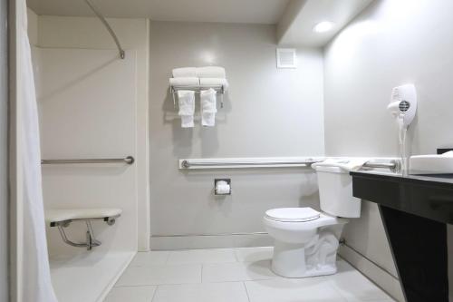 a white bathroom with a toilet and a sink at Best Western Lanai Garden Inn & Suites in San Jose