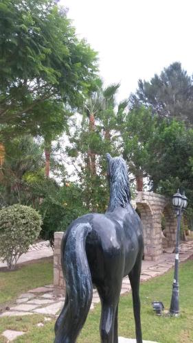 a statue of a horse standing next to a street light at De Michanna in Anarita