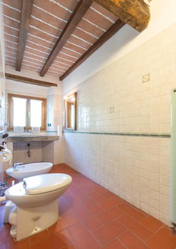 a bathroom with a toilet and a sink at la cartiera dei benandanti in Monghidoro
