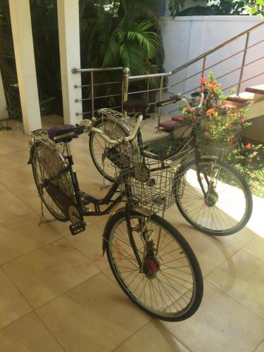 two bikes with baskets parked on a porch at Nallur Residence in Jaffna
