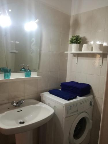 a bathroom with a washing machine and a sink at Orzola mar y relax in Órzola