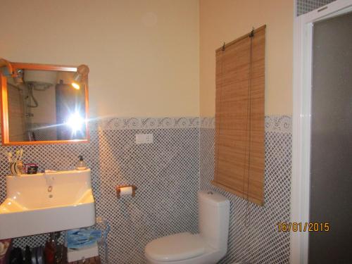 a bathroom with a sink and a toilet and a mirror at Apartamento Lorena in Murcia