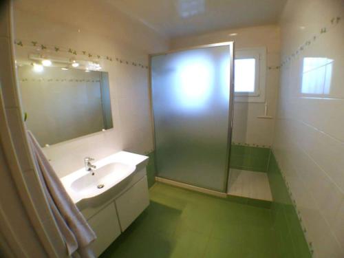 a bathroom with a shower and a sink and a mirror at Appartement de vacances avec jardin à Tarnos in Tarnos