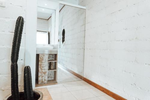 a bathroom with a sink and a cactus at Balangan Inn Surf Homestay in Jimbaran