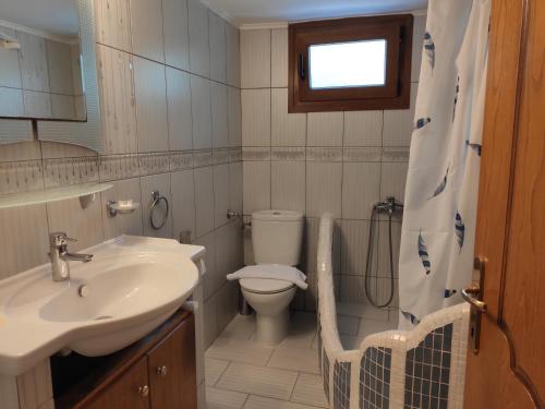 y baño con lavabo, aseo y ducha. en Elpida Apartment en Limenas