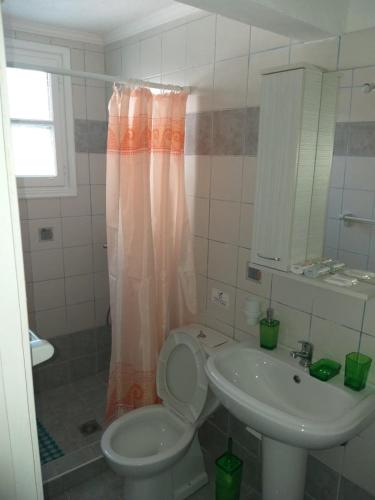 a bathroom with a toilet and a sink at Nikolettas Apartments in Faros