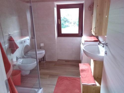 ein Bad mit einer Dusche, einem WC und einem Waschbecken in der Unterkunft Casa vacanze Insieme in Baselga di Pinè
