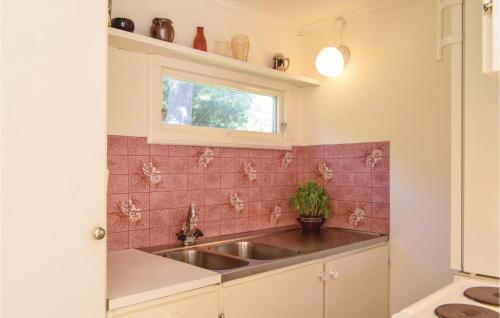 eine Küche mit einem Waschbecken und einem Fenster in der Unterkunft 2 Bedroom Stunning Home In Lderup in Löderup