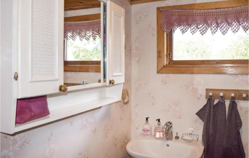 La salle de bains est pourvue d'un lavabo et d'une fenêtre. dans l'établissement Beautiful Home In Skummeslv With Kitchen, à SkummeslÃ¶v