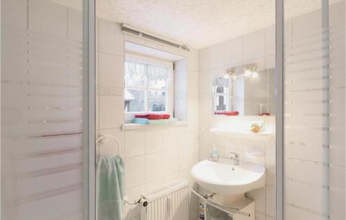 ブランケンブルクにあるBeautiful Home In Blankenburg With Kitchenetteの白いバスルーム(シンク、シャワー付)