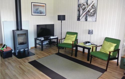 a living room with two chairs and a fireplace at Holiday Home Hemnes Vestre Sundby in Vortungen