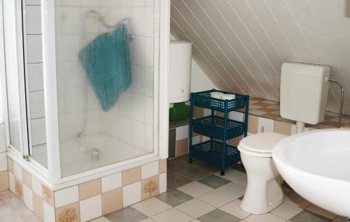 ein Bad mit einer Dusche, einem WC und einem Waschbecken in der Unterkunft Beautiful Apartment In Storkow Ot Selchow With in Selchow
