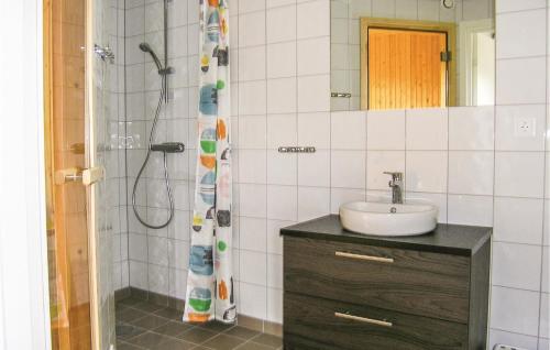 y baño con lavabo y ducha. en Amazing home in Bolms with 3 Bedrooms, Sauna and WiFi en Bolmsö
