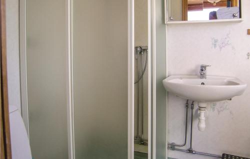 W łazience znajduje się prysznic i umywalka. w obiekcie Holiday home Bökö Lidhult w mieście Lidhult