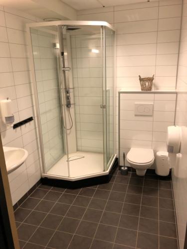 GaustablikkにあるDen Lykkelige Sportsmannのバスルーム(シャワー、トイレ付)