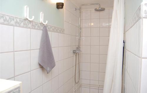 a bathroom with a shower with a shower curtain at Beautiful Home In Dalby With 2 Bedrooms And Wifi in Dalby