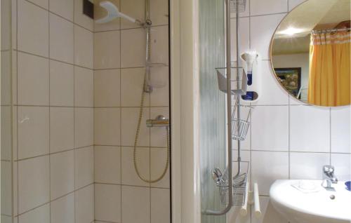 La salle de bains est pourvue d'une douche et d'un lavabo. dans l'établissement Le Rosier, à Ovifat