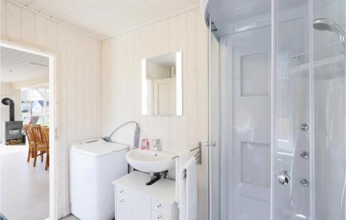 a white bathroom with a sink and a shower at Stunning Home In Zerpenschleuse With Wifi in Zerpenschleuse