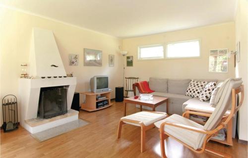 a living room with a couch and a fireplace at Awesome Home In Lrbro With 1 Bedrooms in Ire