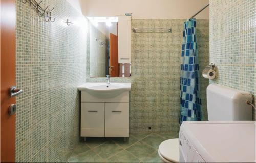 a bathroom with a sink and a toilet and a mirror at Nice Apartment In Fazana With Wifi in Fondole