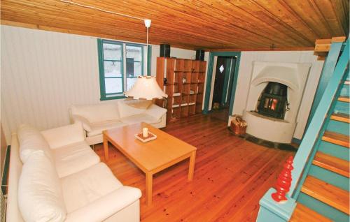 a living room with a couch and a fireplace at Two-Bedroom Holiday Home In Mullsjo in Mullsjö