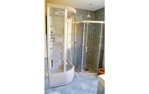 een badkamer met een douche en een bad bij Awesome Home In Svrdsj With 6 Bedrooms, Sauna And Wifi in Vintjärn