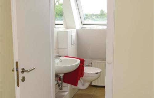 a bathroom with a toilet and a sink and a window at Stunning Home In Gelting With Kitchen in Gelting