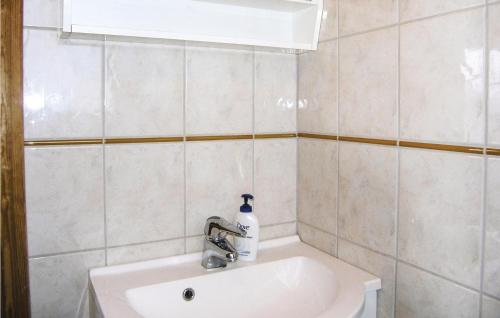 - un lavabo dans la salle de bains avec une bouteille de savon dans l'établissement Awesome Home In Bolms With Ethernet Internet, à Bolmsö