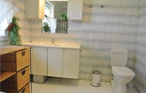 a bathroom with a toilet and a sink and a mirror at Three-Bedroom Holiday Home In Tvedestrand in Tvedestrand