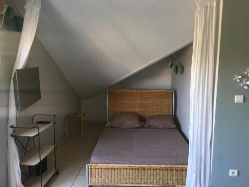 a bedroom with a bed in a attic at Studio Bis Cocoon in Saint-Gilles les Bains