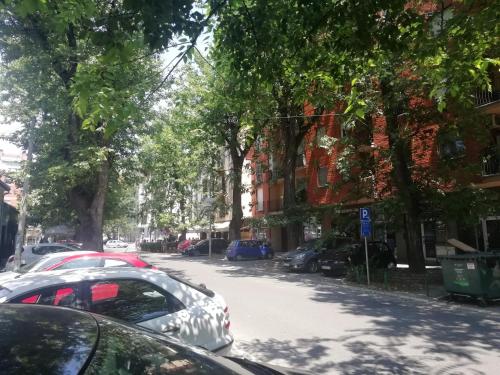 a street with cars parked on the side of the road at Two Kings apartment in Novi Sad